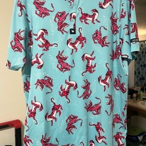 Bad Birdie Men's Shirt with Tiger Print - Blue and Pink
